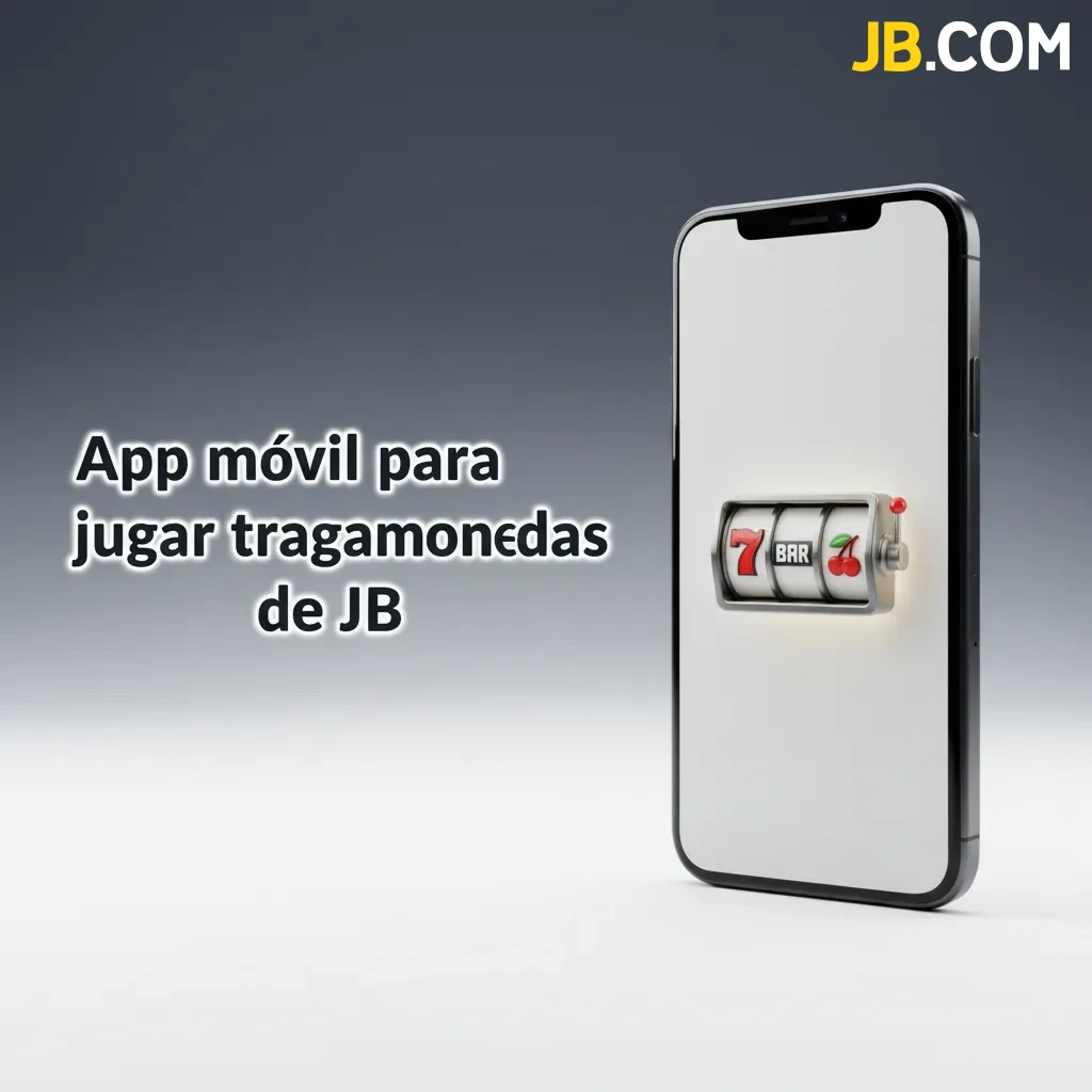 Pantalla de la app móvil de JB para tragamonedas con lobby, barra inferior, filtros y botón Spin en un teléfono.