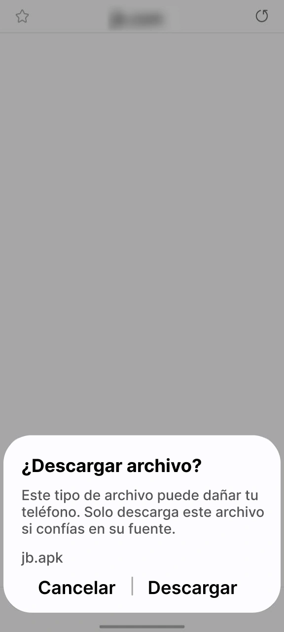 Confirma la descarga del instalador para la JB Android App Oficial.