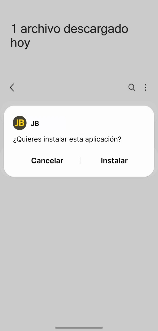 Instala el archivo APK y abre tu JB Android App.