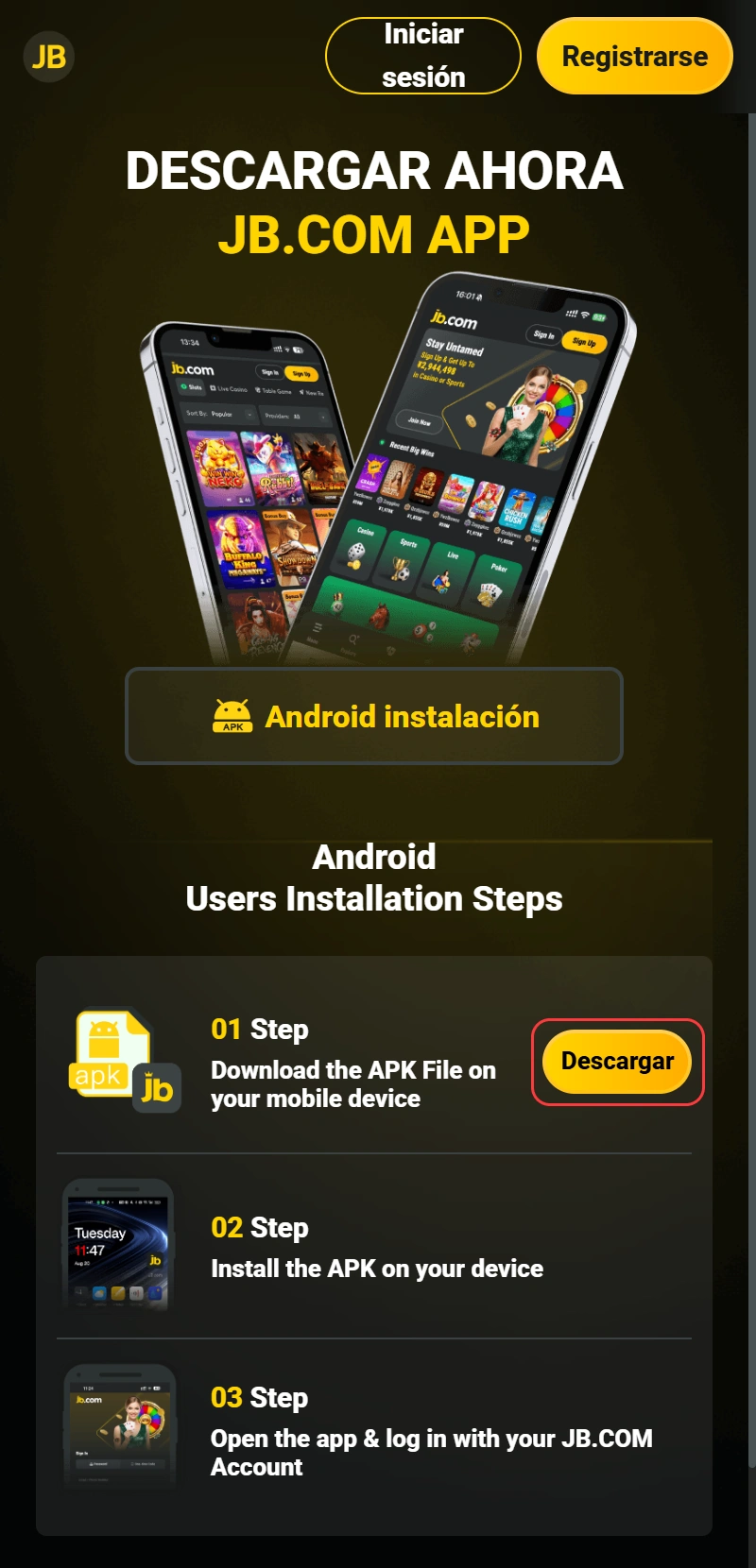 Toca el botón de descarga para conseguir la aplicación JB Casino para iOS.