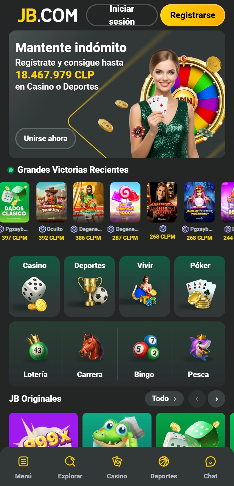 Abre la aplicación JB Casino e inicia el registro de tu cuenta App.