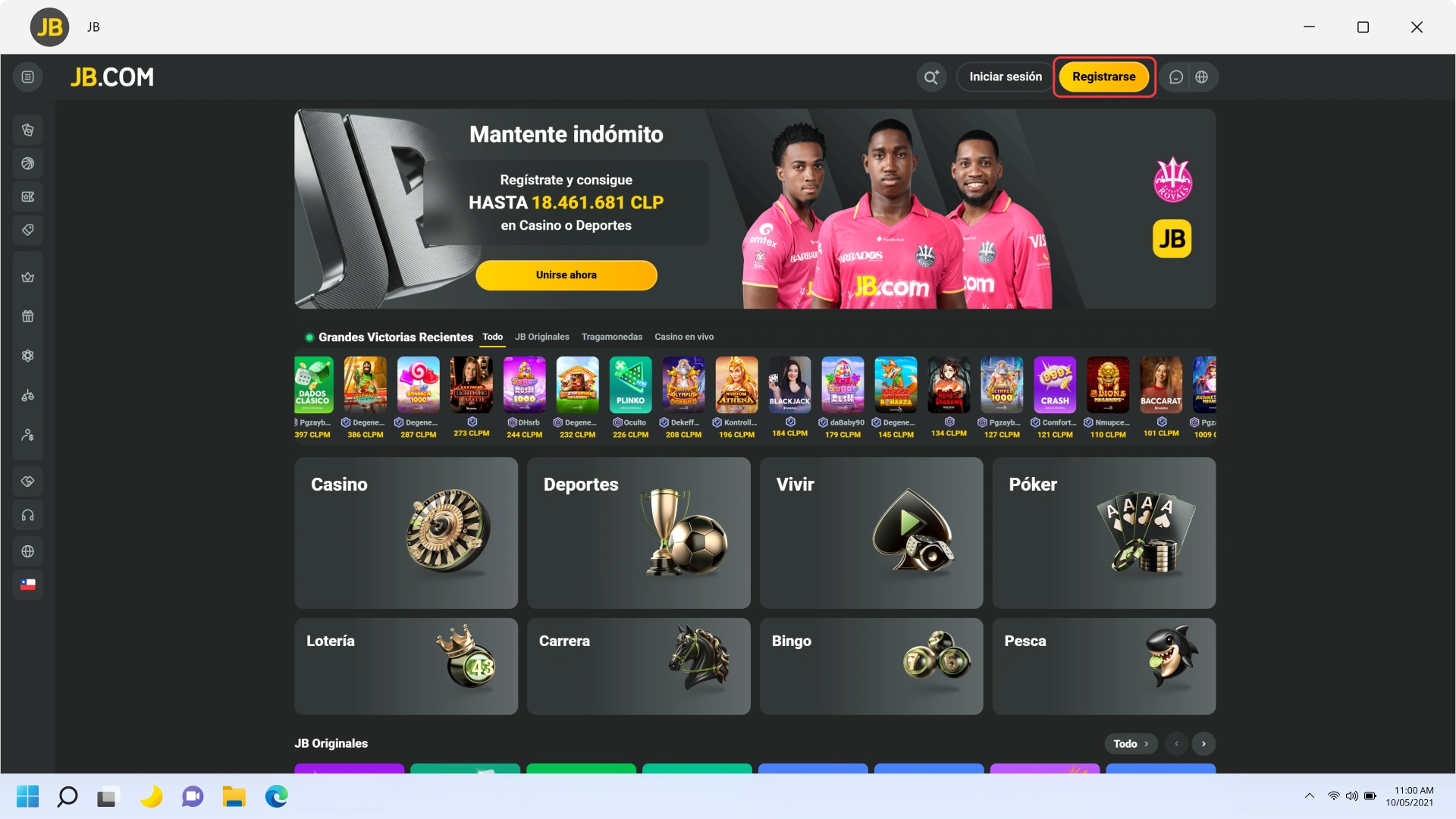 Elige la opción de Registro en JB para PC y gana hoy.