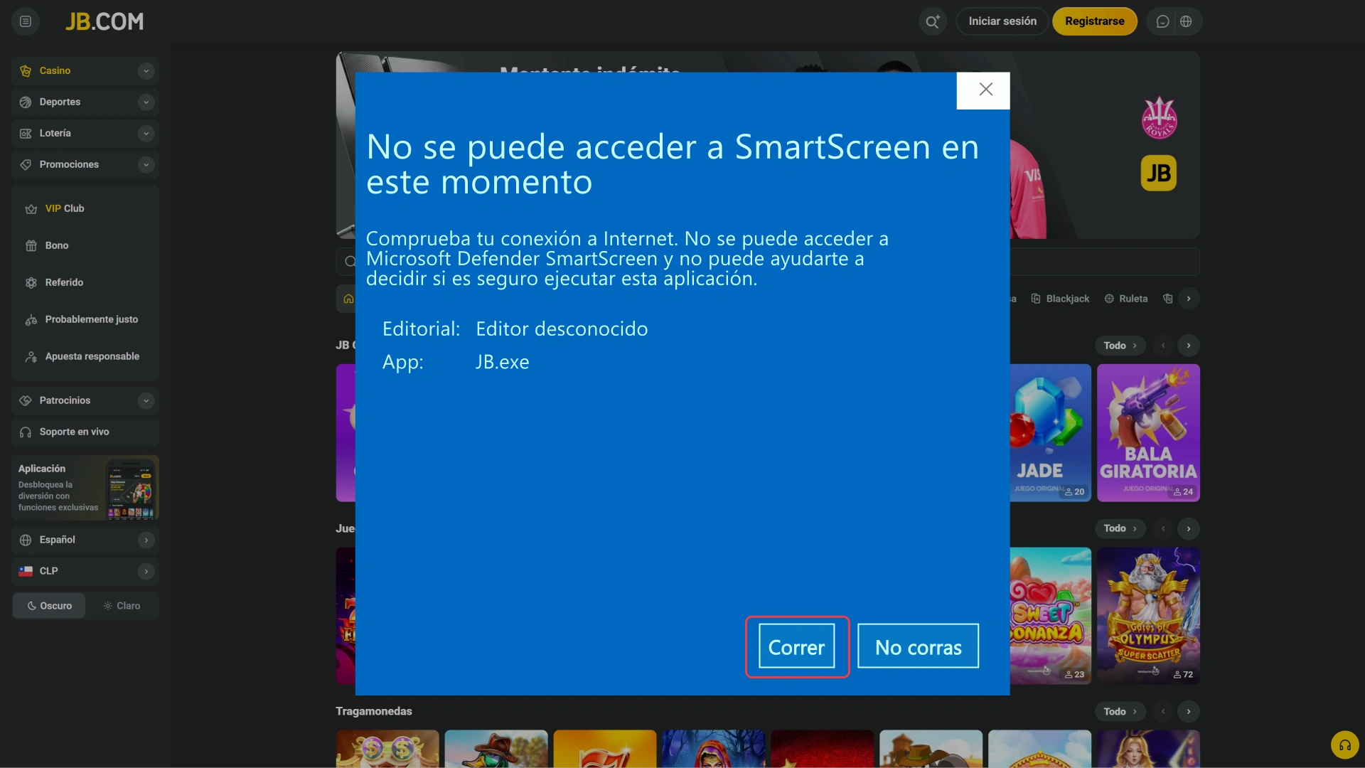 Permite los permisos de seguridad para instalar JB Windows en PC.