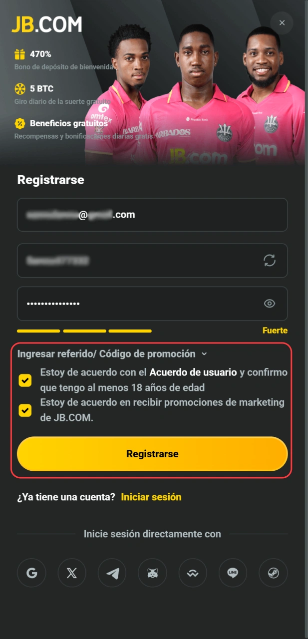 Confirma tu registro para apostar legalmente en JB página principal.