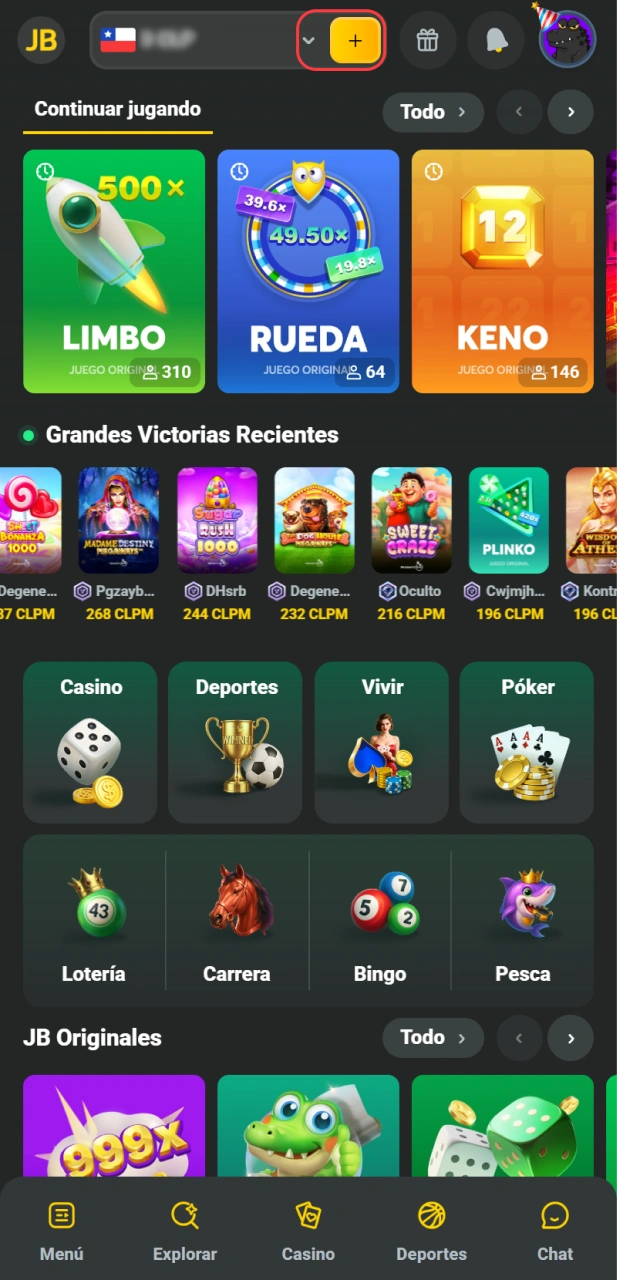 Realiza un depósito para apostar ahora en JB página principal.