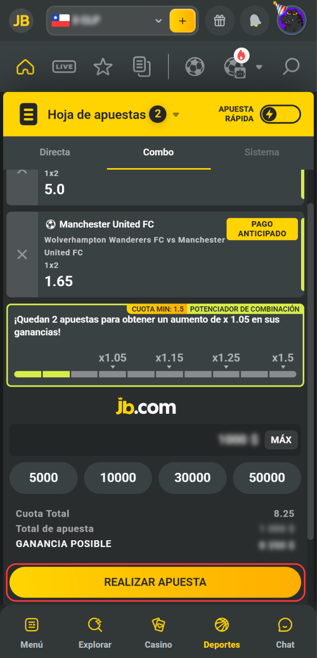 Finaliza el cupón de tu primera apuesta en JB.