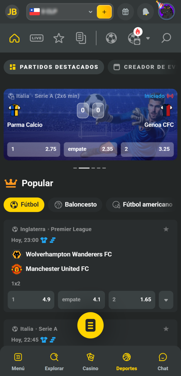 Selecciona cuotas deportivas para tu primera apuesta en JB.