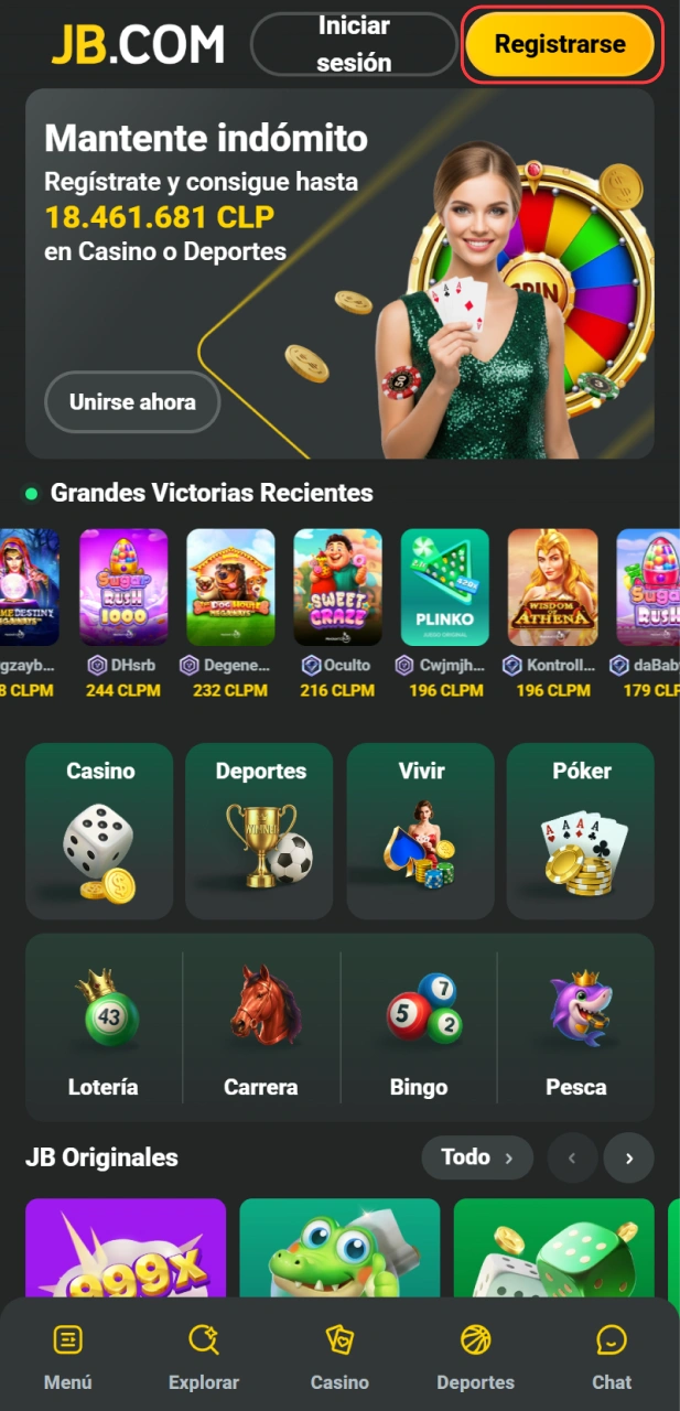 Crea tu cuenta para realizar tu primera apuesta en JB.