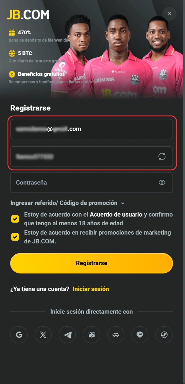 Proporciona tu RUT y datos personales para validar tu Cuenta en JB Casino en Chile.